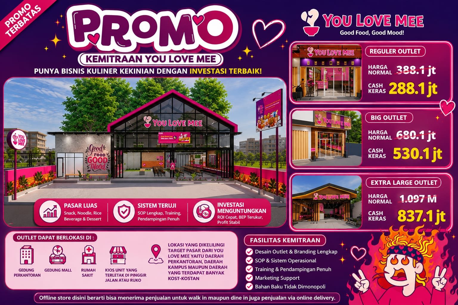 Kemitraan bisnis kuliner mie kekinian You Love Mee outlet modern