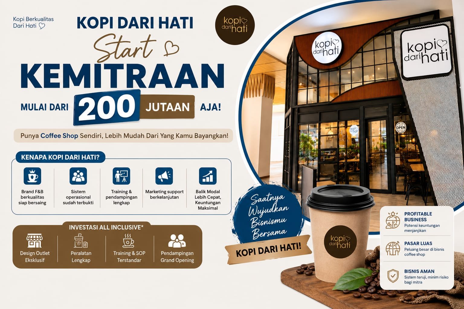 Franchise bisnis coffee shop modern Kopi Dari Hati investasi all inclusive