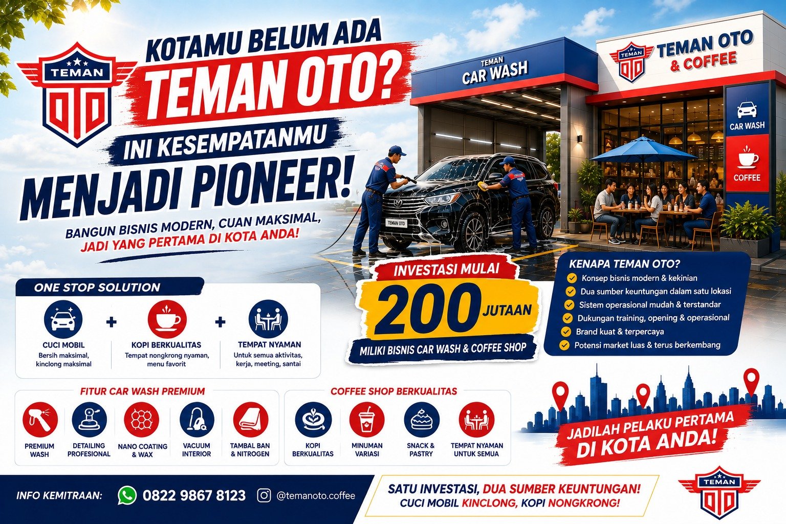 Peluang franchise kemitraan cuci mobil premium dan cafe Teman Oto