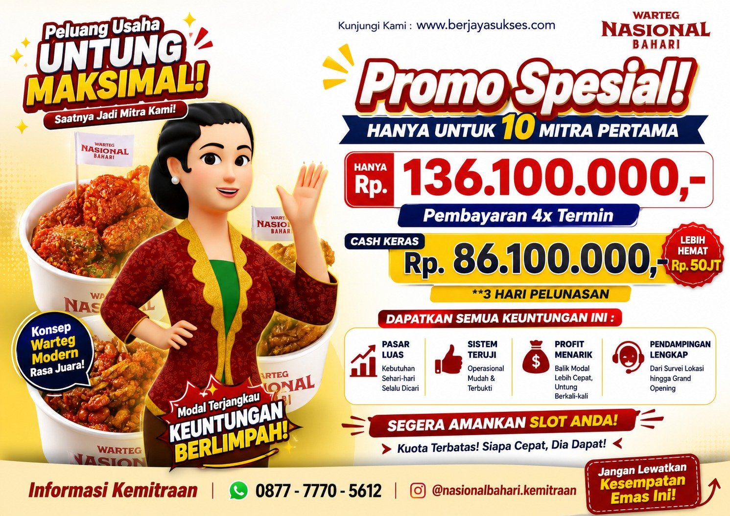 Peluang usaha franchise Warteg Nasional Bahari konsep warteg modern